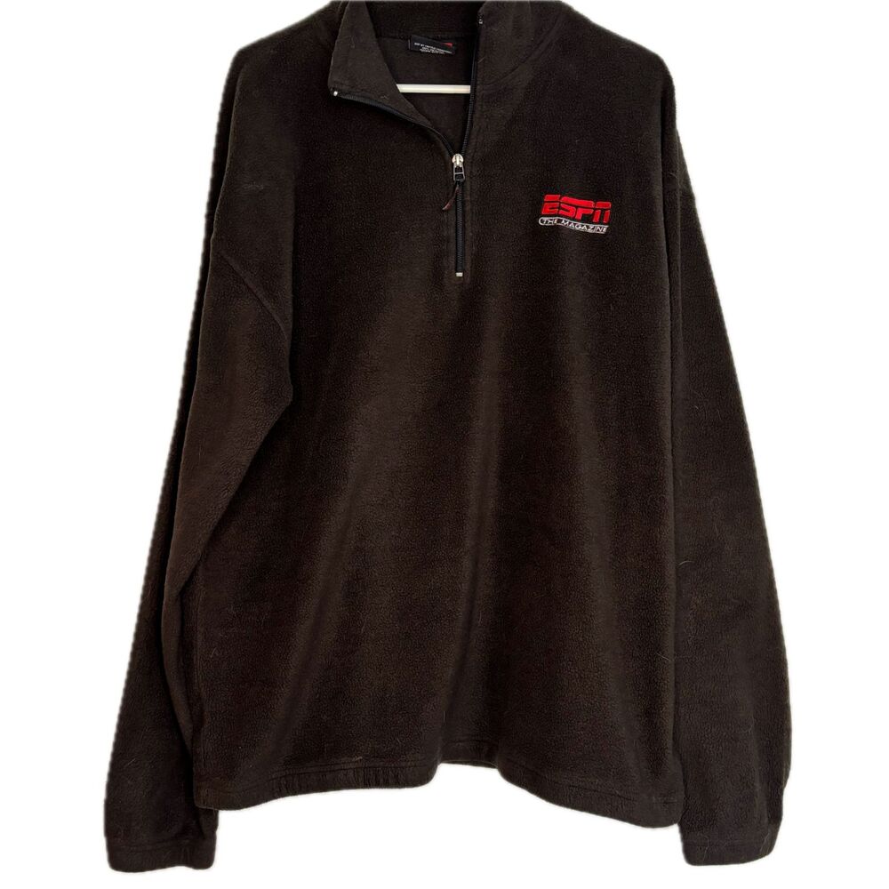 Vintage ESPN The Magazine Men's XL Black Fleece 1/4 Quarter Zip Jacket Pullover